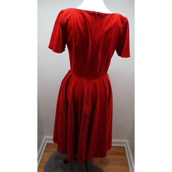 CLOTILDE New York Red Fit & Flare Short Sleeve Dress w/ Pockets (Size 4) - Picture 5 of 13